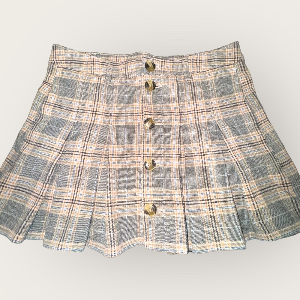 American Eagle Pleated Stylish Flared Button Down Plaid Mini Skirt Size 2